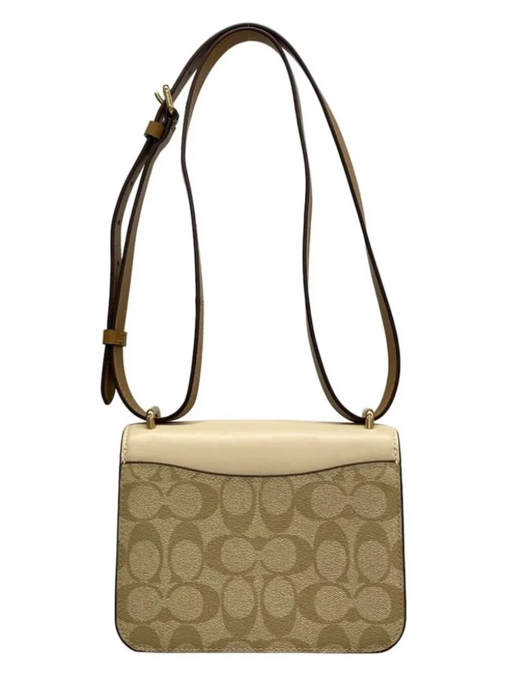 COACH Morgan Square Crossbody CR329 Beige Light Brown Dark Brown PVC Leather